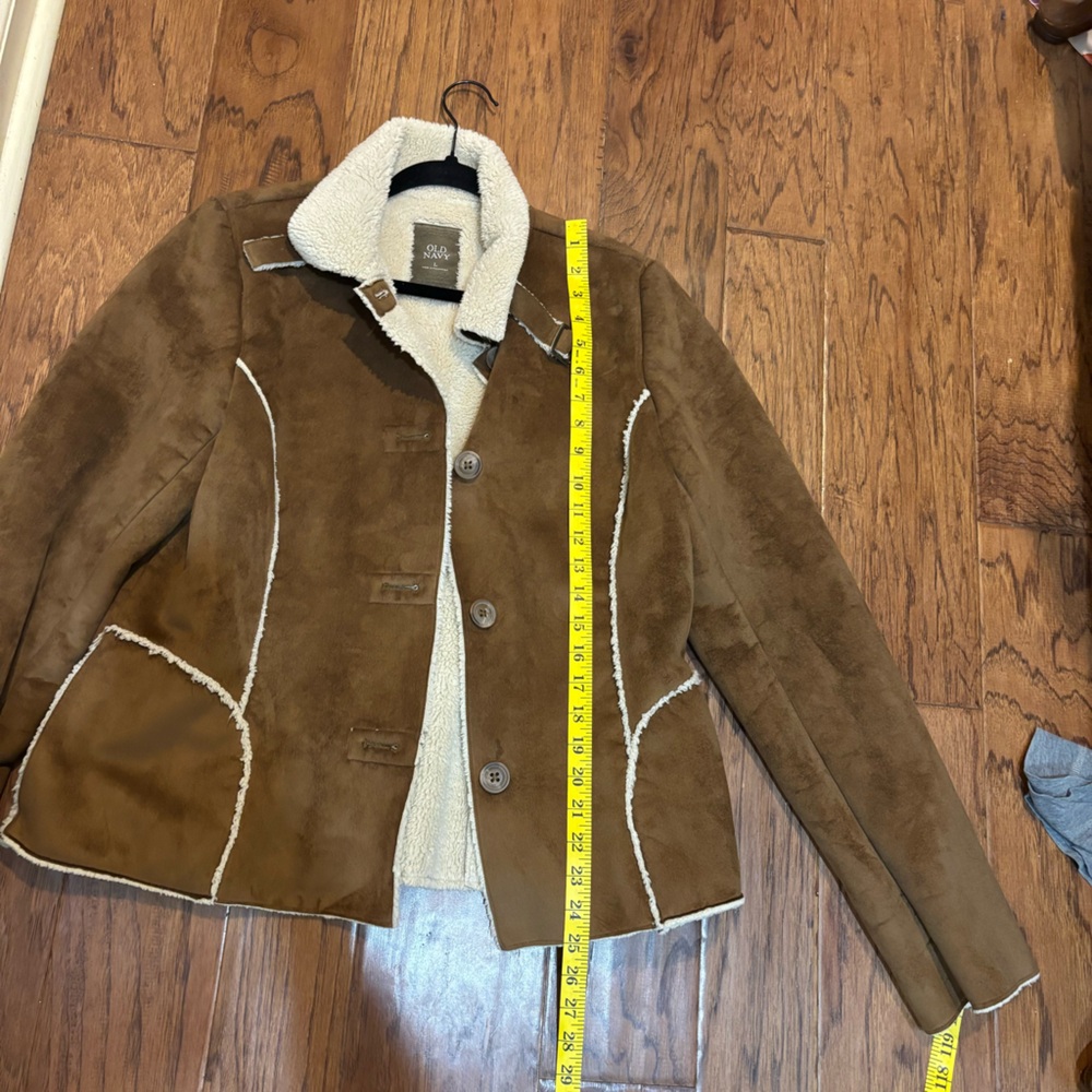 Y2K 2006  Old Navy Faux Suede Sherpa Jacket Women’s Large – Brown / Cream - Picture 14 of 16